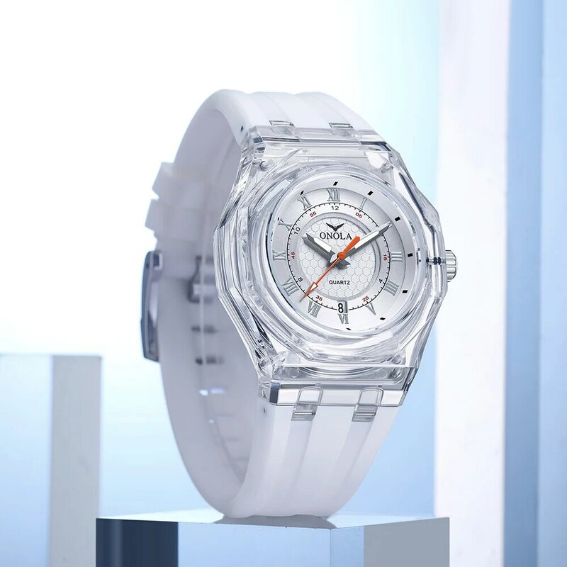 ONOLA-reloj de cuarzo con cinta de silicona y plástico transparente para hombre y mujer, cronógrafo a la moda, marca de lujo, resistente al agua