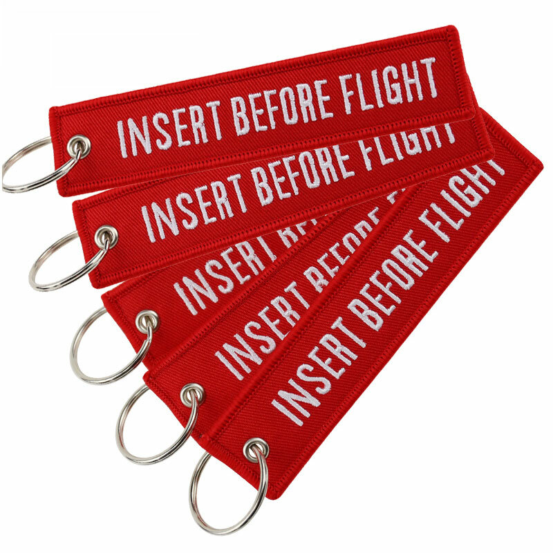 5PCS Insert Before Flight Both Sides Embroidery Red Pendant Key Chain Car Backpack Keychain for Aviatior Lovers Trinkets