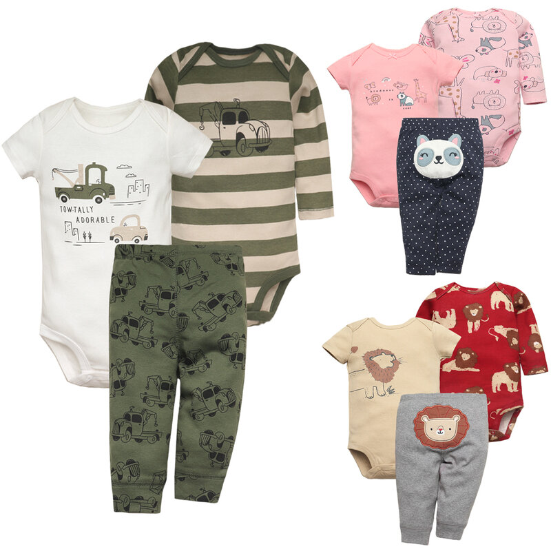 ชุดบอดี้สูท + กางเกง3ชิ้นเด็กแรกเกิดผ้าฝ้ายเสื้อผ้าเด็กทารกฤดูร้อนชุดหมีสำหรับเด็กทารกหญิง0-24ชุดจั๊มสูท