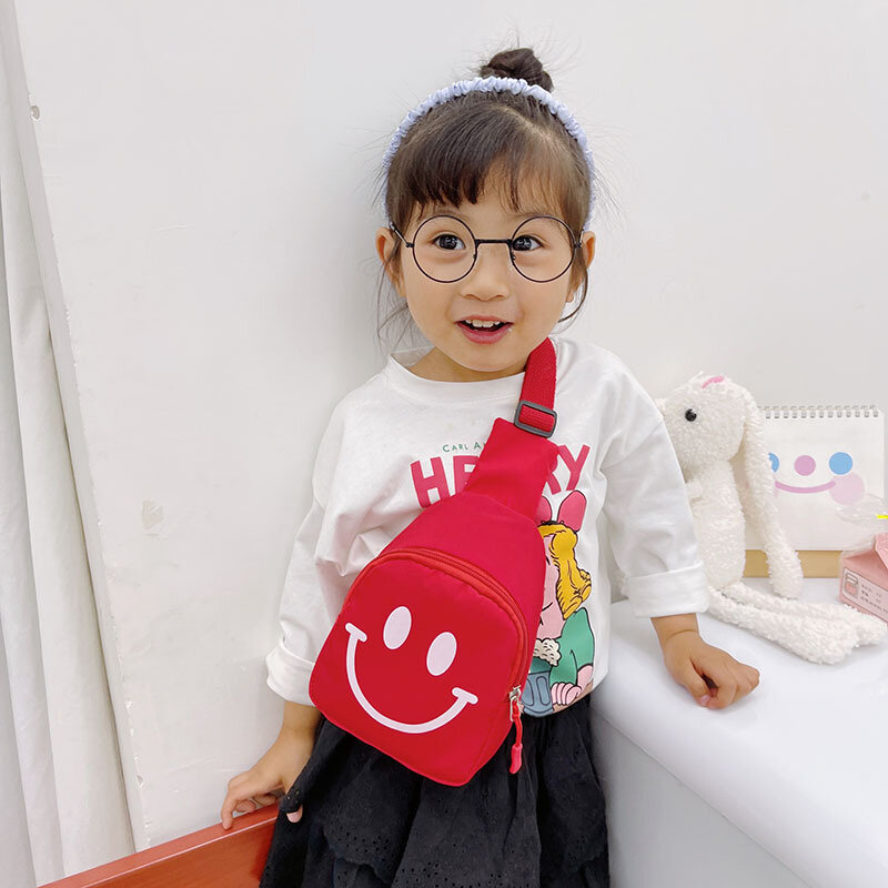 Faccina sorridente borsa pettorale in Nylon per bambini borsa per bambini carina portamonete da esterno moda ragazzi ragazze Mini borsa a tracolla regalo per feste per bambini