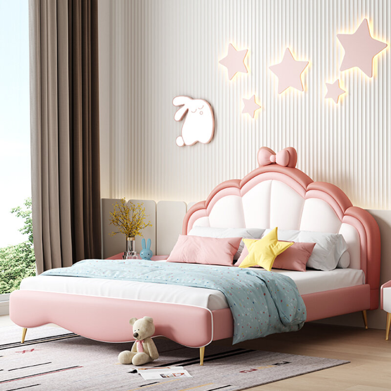 Śliczne łóżko dziecięce księżniczki ładna skóra luksusowe różowe łóżko typu queen-size pocieszyciel nowoczesne meble Kinderbett Home