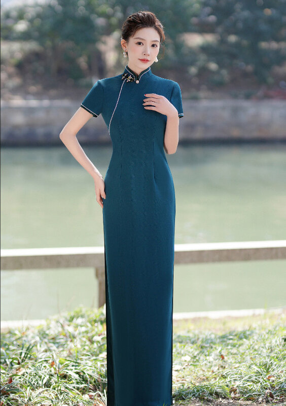 Винтажное традиционное вечернее платье Qipao с коротким рукавом, новое китайское платье-Ципао для шоу, новинка 2024