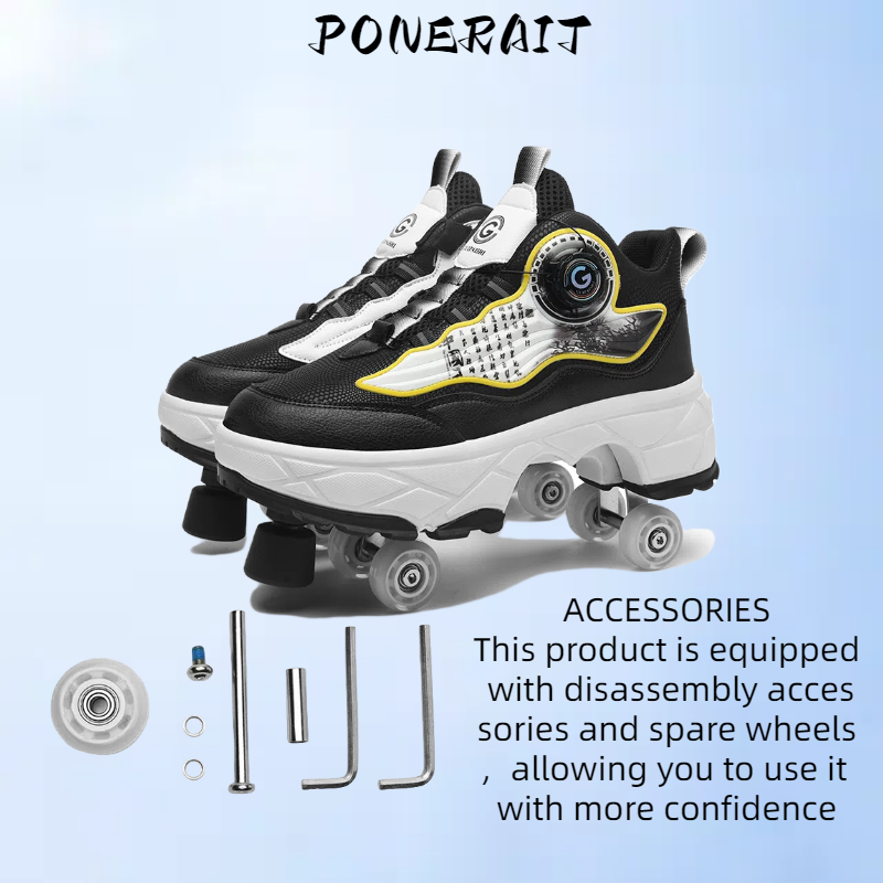 Sapatos de deformação telescópica de quatro rodas com freios, patins de fivela giratória, patins de malha respirável para homens e mulheres