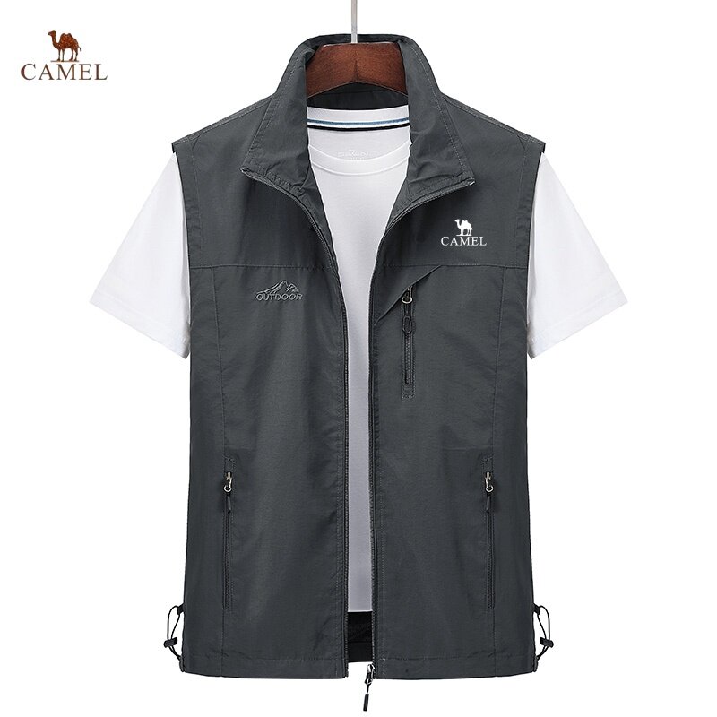 New CAMEL Embroidered Fishing Vest for Spring and Summer, Casual Breathable Horse jacket, Quick drying Men's Vest