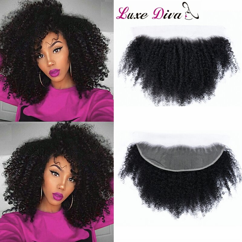Luxediva Mongolian Afro Kinky Curly 13x4 Lace Closure  Hair Swiss Lace Closure Woman Pre Plucked 4X4 Lace Frontal Human Hair