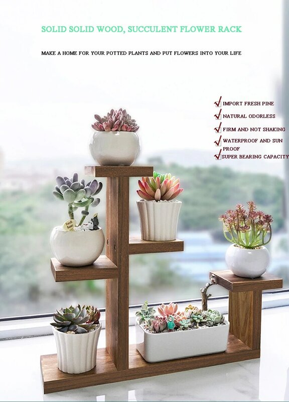 Soporte de flores de varios niveles, estante de madera para plantas, balcón, jardín, flores, bonsái, estante de exhibición