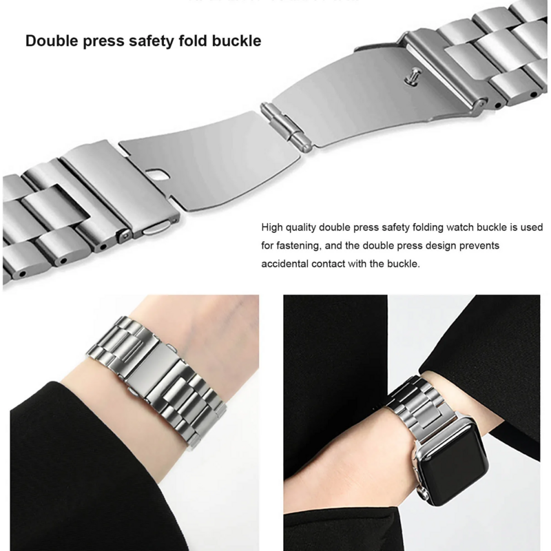 Bracelete de Aço Inoxidável para Apple Watch, Pulseira de Luxo, Série 6, 5, 4, 3, 2, SE, 44mm, 42mm, 40mm, 45mm, 41mm, ultra 2, 49mm