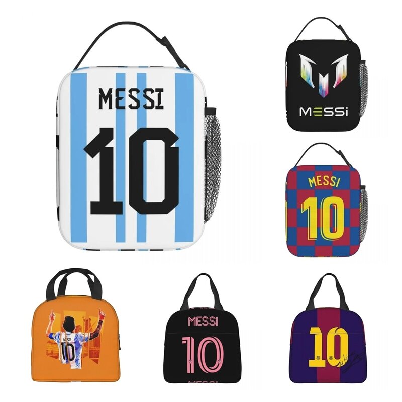 Messis 10 Lunch Bag Isolado, caixas De Comida De Armazenamento Escolar, refrigerador térmico à prova de vazamento, lancheiras, futebol, futebol Merch