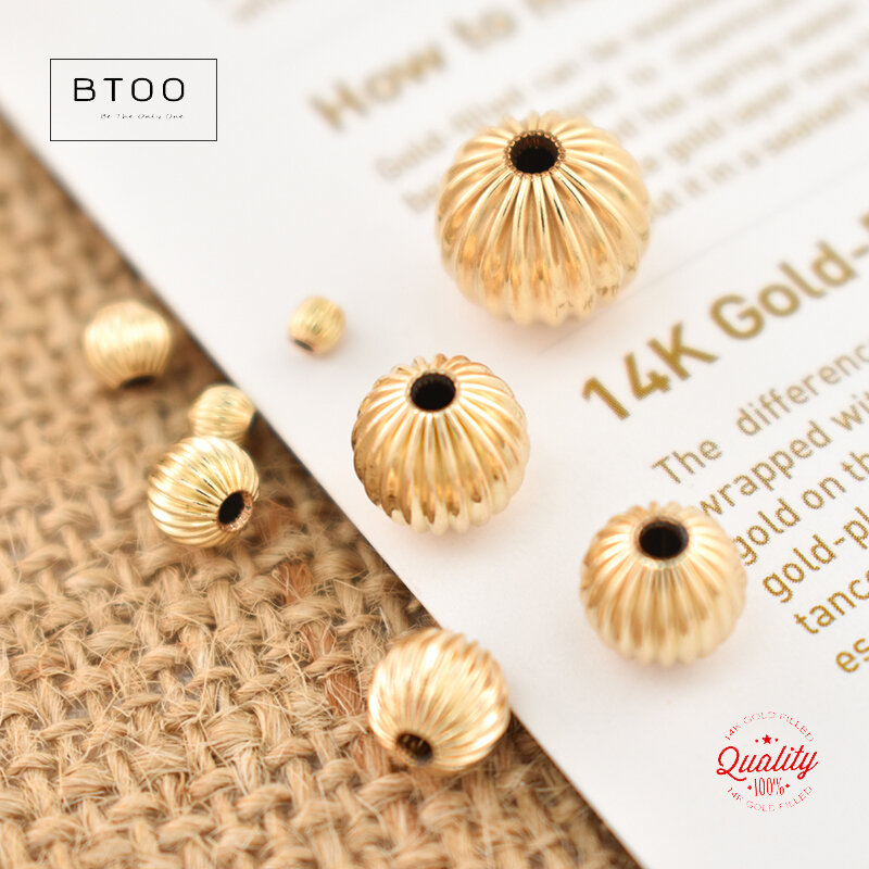 Cuentas de oro de 14 quilates para fabricación de joyas, abalorios ondulados rectos, accesorios de bricolaje, 100%