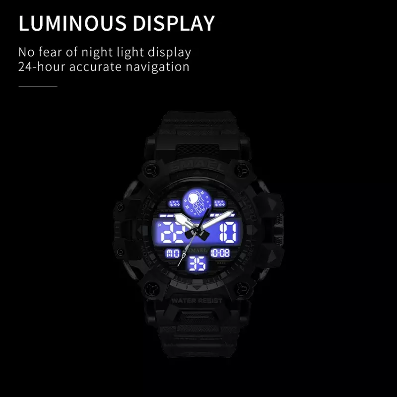 SMAEL Sports Watches for Men Military Sport Electronics Quartz   Wristwatch Dual Display Waterproof Led Light Digital Watch 8078