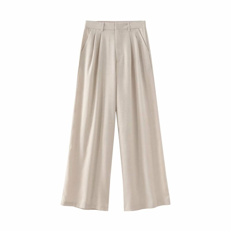 Pantalones holgados de lino con bolsillos laterales para mujer, pantalón de pierna ancha con cintura elástica alta, Estilo Vintage, a la moda, novedad de 2024