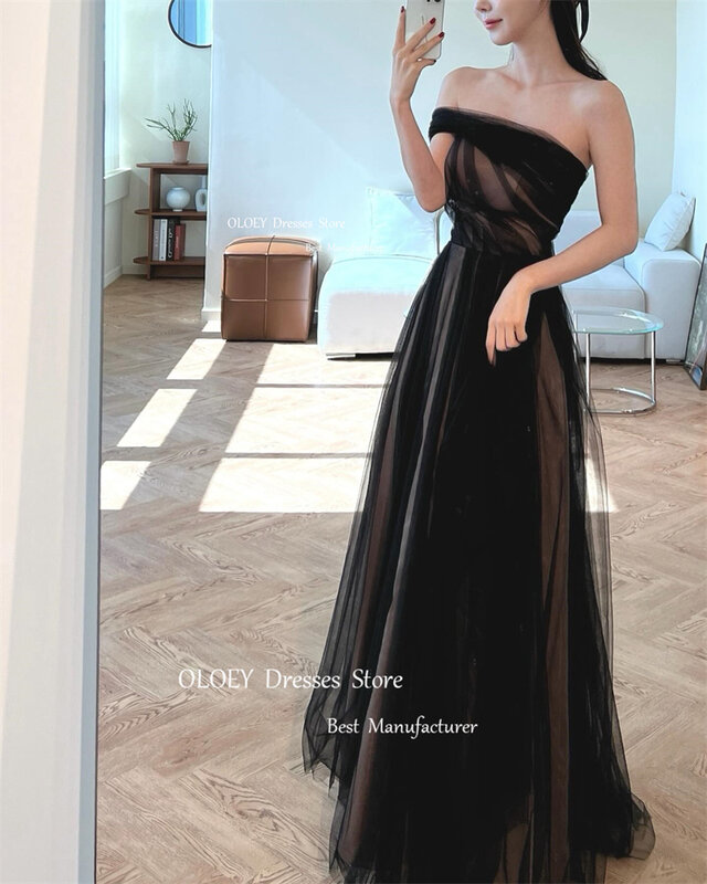OLOEY jedno ramię wróżka czarne suknie wieczorowe zdjęcie ślubne shoot tiul Korea Party formalne suknie balowe gorset długość z tyłu podłogi