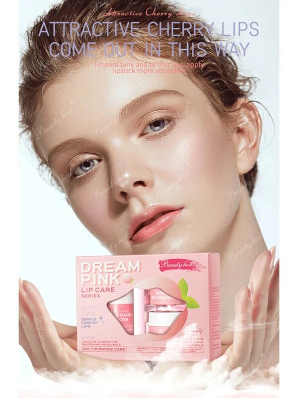 Portátil 5 caixas natural rosa lábio cuidados com a pele kit definir lábio esfoliante esfoliante hidratante máscara de lábios bálsamo vara atacado
