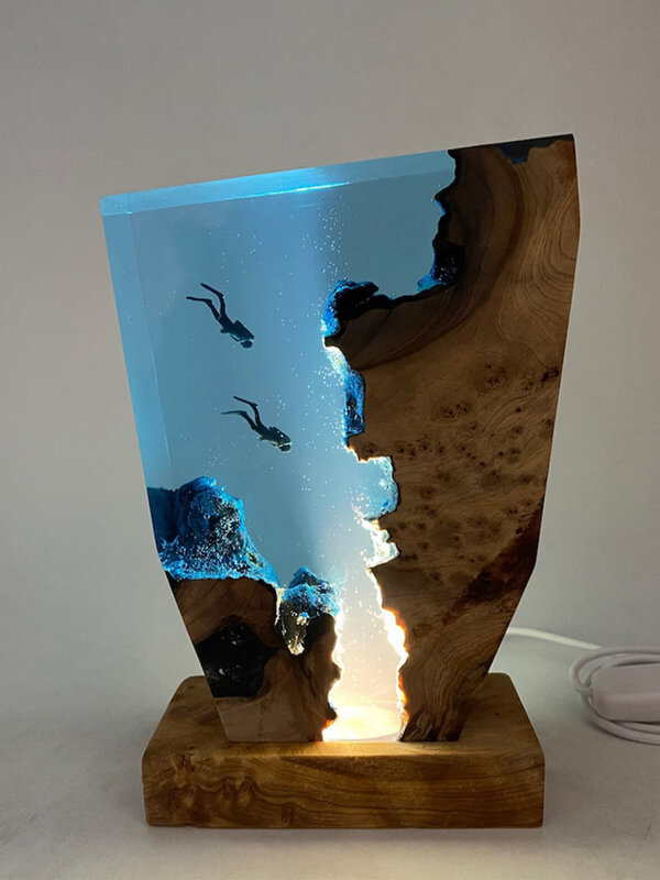 Seabed World Organism Resin Table Light Creactive Art Decoration Lamp Diving Cave ExplorationTheme Night Light  USB Charge