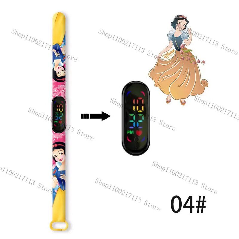 Disney Snow White นาฬิกาเด็กอะนิเมะรูป Cinderella Belle เจ้าหญิง LED กันน้ำอิเล็กทรอนิกส์นาฬิกาเด็กของขวัญ