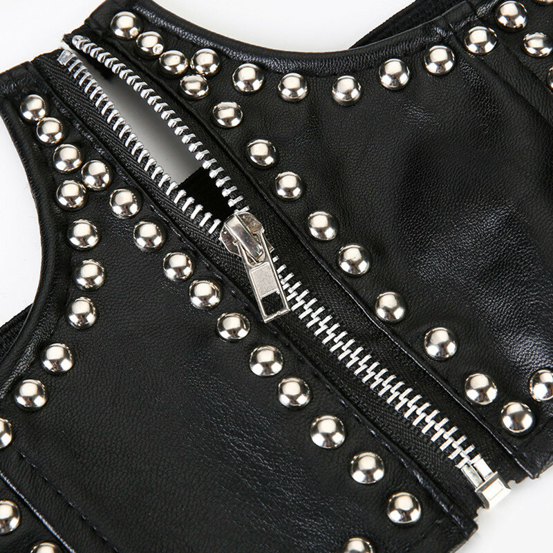 ยุคกลาง Punk ผู้หญิงรัดตัวพร้อมซิปปิด Gothic Lady ยกกระชับสัดส่วนกระชับรูปร่างเข็มขัด Party Crop เสื้อด้านบน