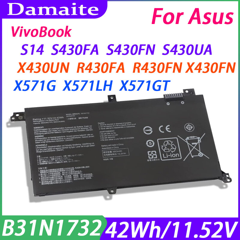 Damaite B31N1732 Batterie Pour Asus VivoBook S14 S430FA S430FN S430UA X430UN X430UA X430FA X430UF X430FN X571G X571LH X571GT