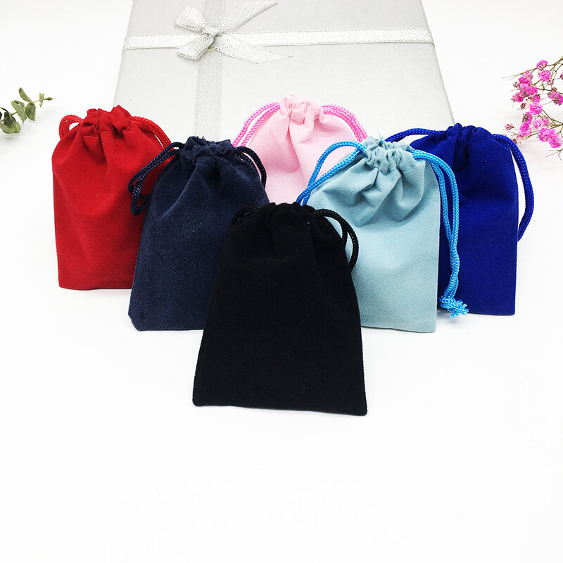 Bolsas de regalo de joyería de terciopelo, bolsa de Navidad de 3 tamaños, 5x7, 7x9, 10x12cm, con cordón de algodón, 100 unidades, envío gratis