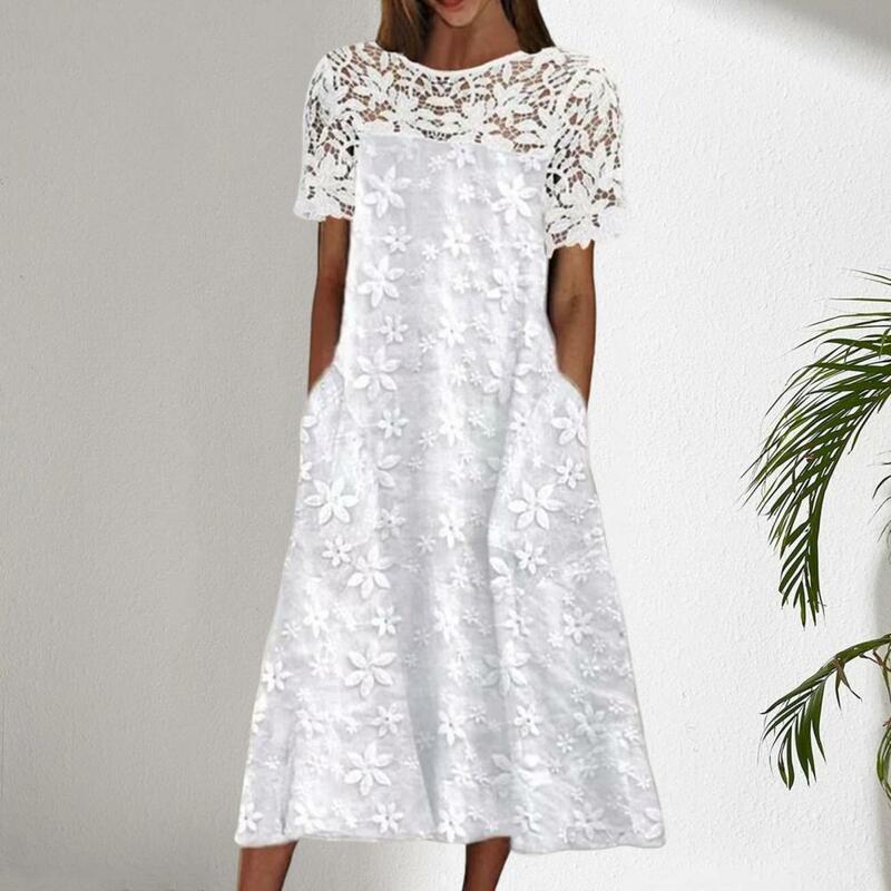 Beautiful Women Dress Patchwork Midi Dress Pullover Breathable Women Summer Clothes Dating Shopping Midi Dress
