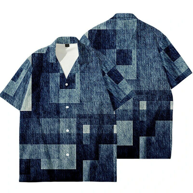 Męskie designerskie koszule hawajskie bluzka z krótkim rękawem moda Streetwear nadruk paski wakacje Hiphop casualowa klapa odzież Camisa