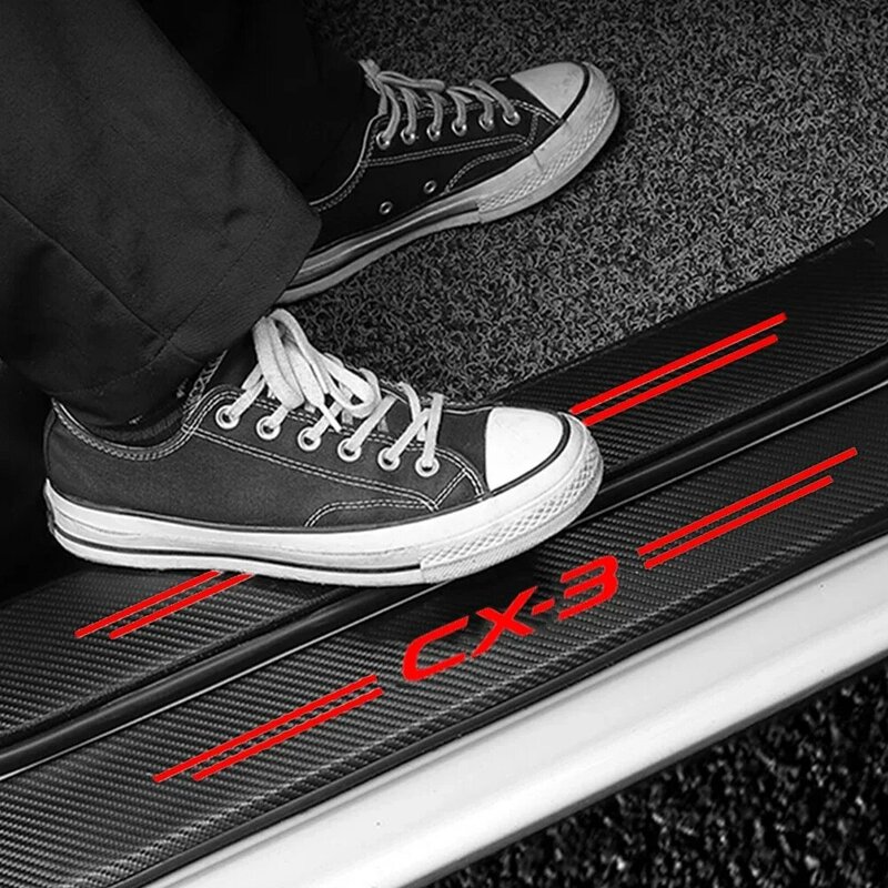 Autotür schwelle Schutz aufkleber Kohle faser Leder Schwellen leisten für Mazda Cx3 Logo Kofferraum Stoßstange Kratz schutz Aufkleber