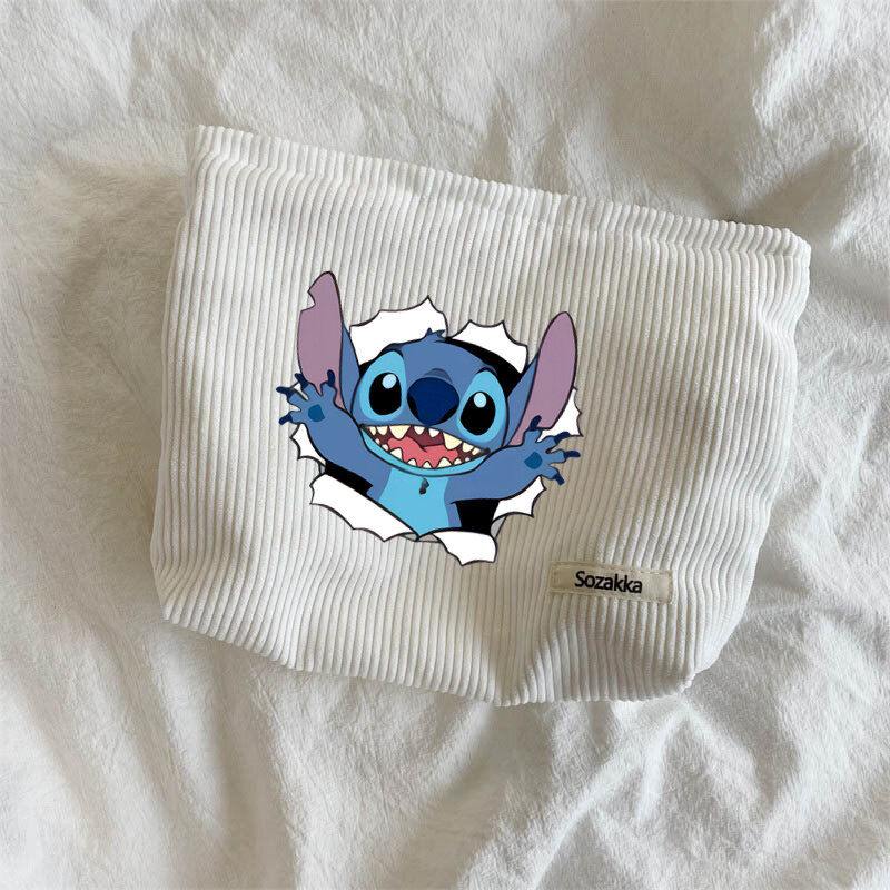 Lilo & Stitch Disney-bolsa de cosméticos de pana para mujer, bolso de almacenamiento de maquillaje portátil, monederos de gran capacidad, embrague con cremallera