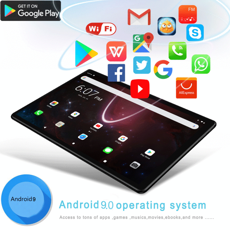 BDF K107 Tablet Android 10.1 baru 9.0 inci, RAM 4GB ROM 64GB, layar 1280*800 baterai 5000mAh kamera ganda, WiFi + 3G(GSM)