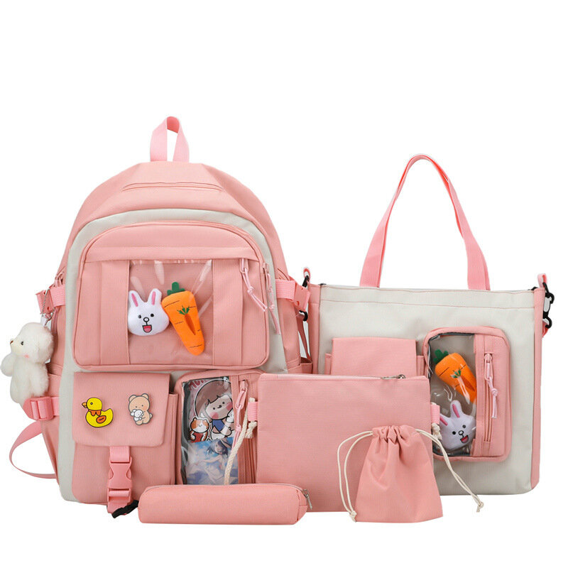 Модный женский рюкзак из 4 предметов, милый школьный рюкзак для студентов, холщовые вместительные дорожные рюкзаки