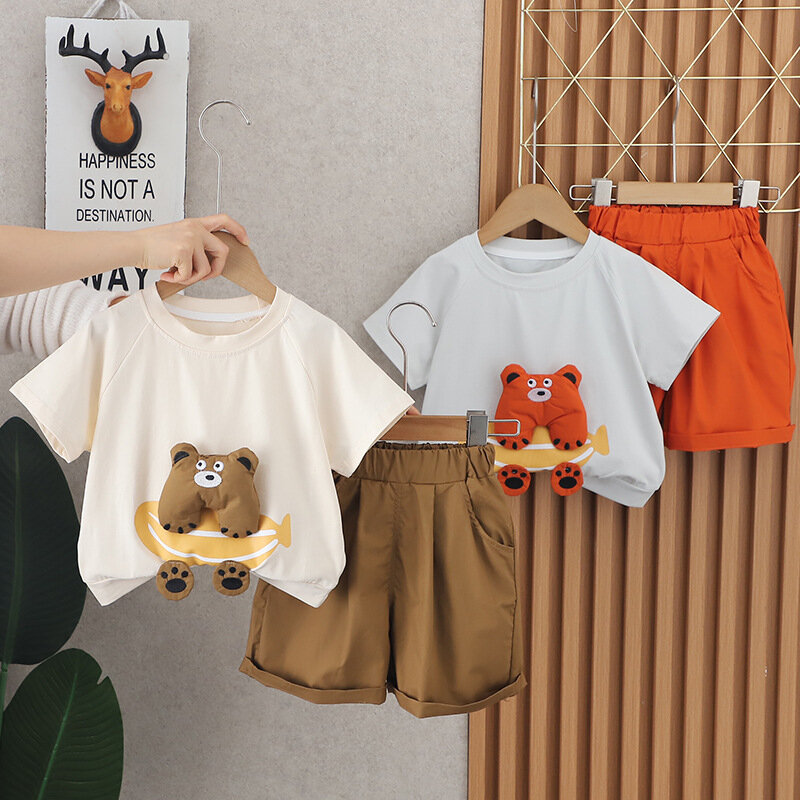 子供用の綿のジョギングスーツ,Tシャツとショーツのセット,赤ちゃん,幼児,夏,5年,2ユニット,2024