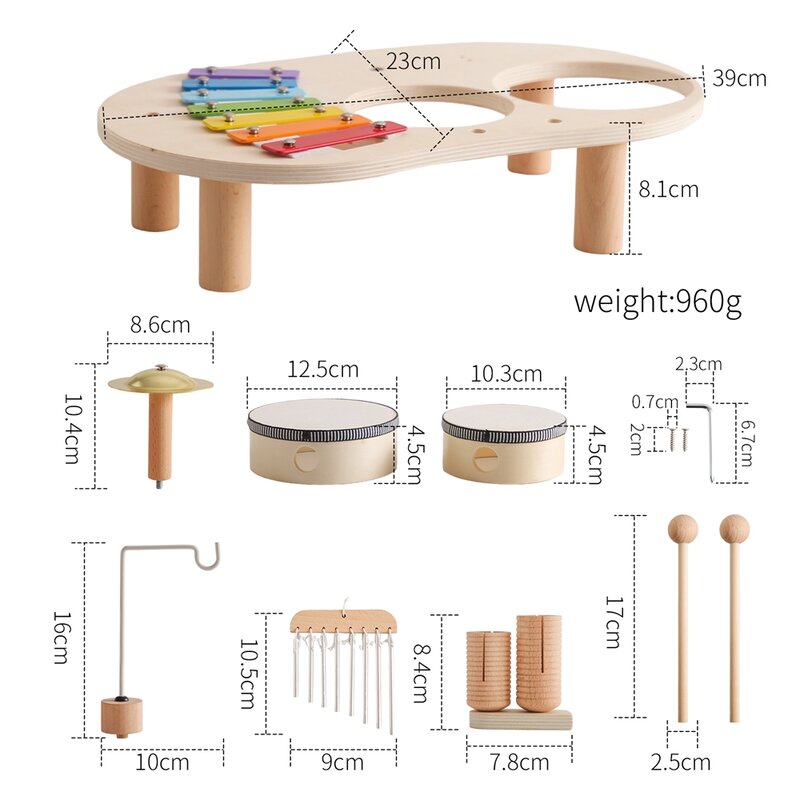 Baby Aeolian Bells Rattle Montessori Educational Toys Children Musical Toys Kids Drum kit Music Table Wooden Musical Instruments