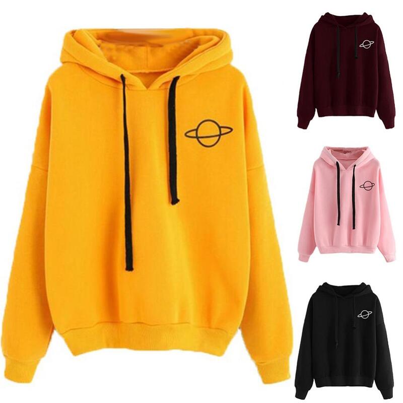 Sudadera holgada informal con cordón para mujer, Sudadera de manga larga con capucha y estampado, Otoño e Invierno