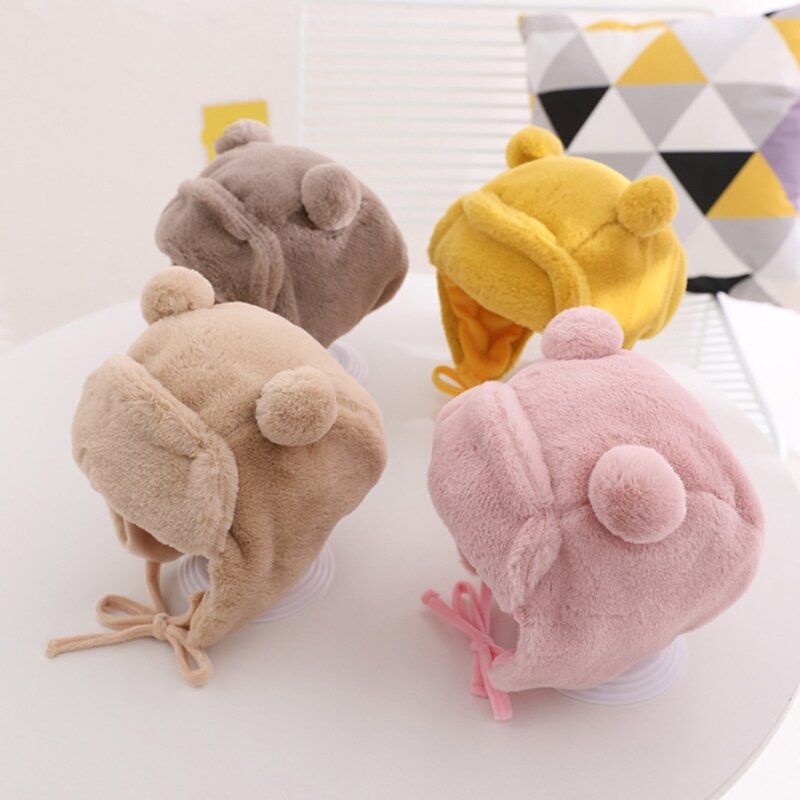 Topi hangat bayi, topi beanie luar ruangan anti angin untuk bayi laki-laki perempuan musim dingin lembut perlindungan telinga beruang kartun