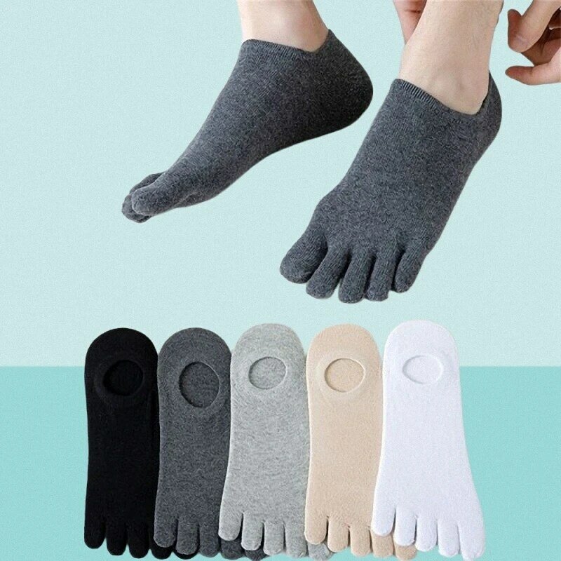 2024 New 5/10 Pairs Anti Friction Five Fingers Socks For Men No Show Sports Male Solid Color Ankle Socks With Toes For EU 38-43