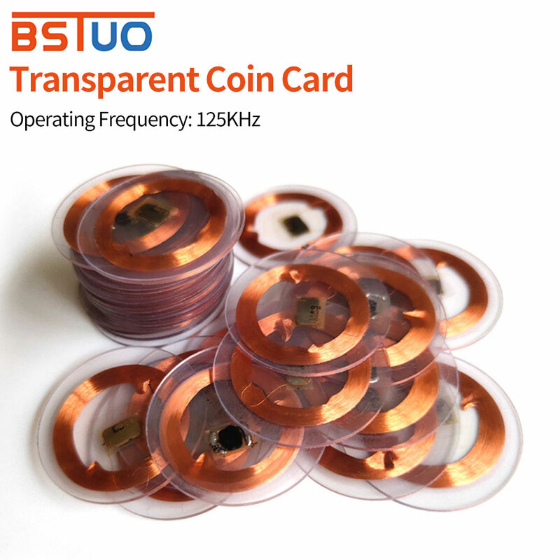 100PCS 125 khz or 13.56 mhz RFID EM4100/M1 Transparante Coin Card 25mm Read Only Key Chain for Access Control Tags Ultra thin