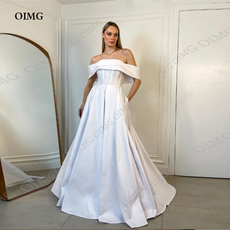 OIMG-Vestido De Noiva Longo De Tafetá, Fora Do Ombro, Personalizado, Zipper Voltar, Princesa Vestidos De Noiva, Elegante Vestido De Noiva