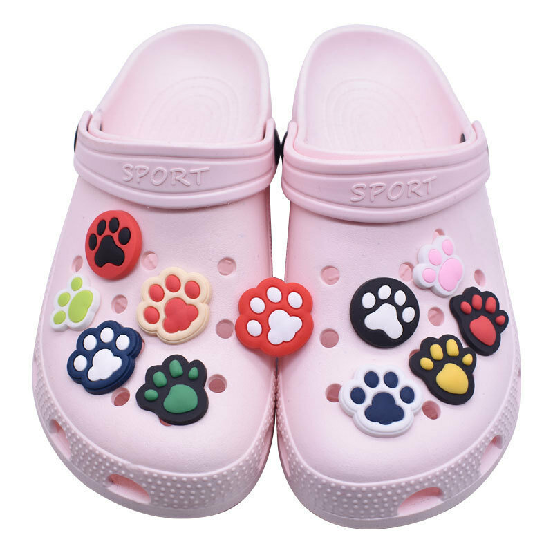 Conjunto de 2 sapatos pvc pata cão e gato, encantos, decoração para sandálias, sapatilha, tamanco, pulseiras, palha, presente unisex