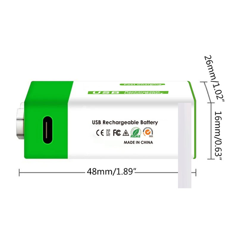Bateria recarregável Micro USB 9V Li-ion, baterias de lítio para multímetro, microfone, brinquedo, controle remoto, KTV, 12800mAh, 6F22