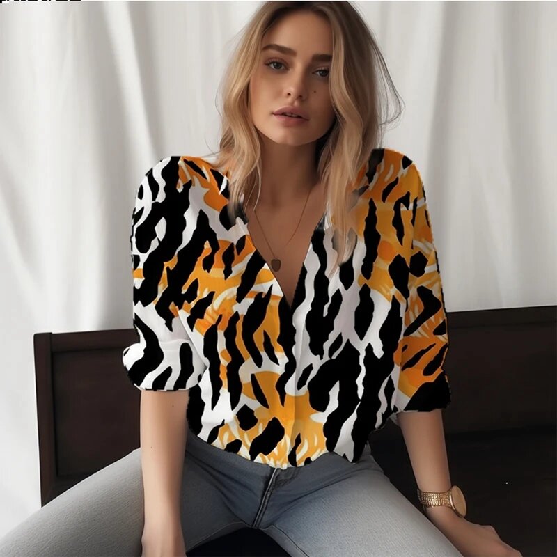 Women shirts & blouses Summer Fashion Leopard Print Shirt and Button Casual Women's Shirt  Loose Shirt suitable Young lady