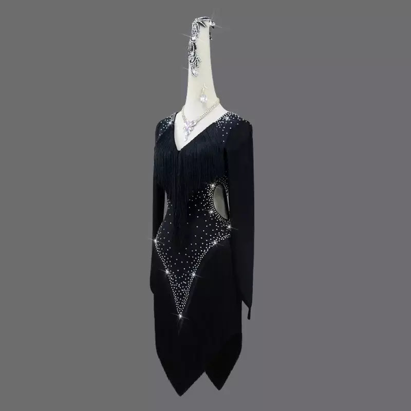 Black Performance Clothing Stage Costume Women Latin Dance Dress Competition Practice Ballroom Dancewear Top Outfit Girls Suit
