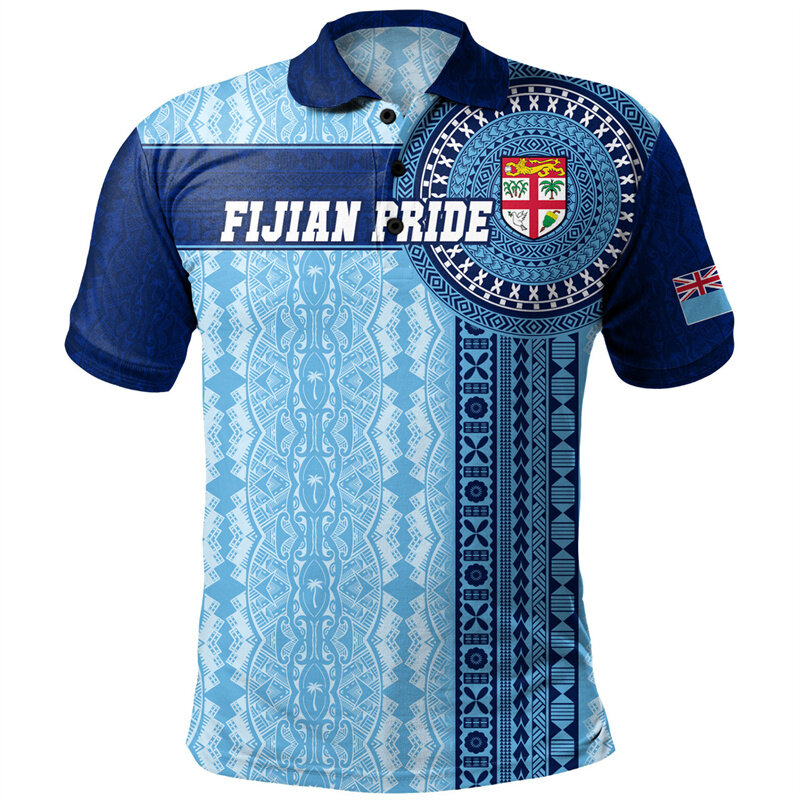 เสื้อโปโลลาย fiji ดีไซน์ใหม่เสื้อยืดโพลีนีเซียนพิมพ์ลาย3D ฮาวายสำหรับผู้ชายและผู้หญิงเสื้อยืดกระดุมทรงหลวม lengan pendek musim panas