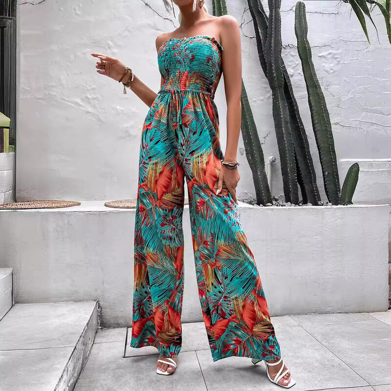 Summer A Euramerican Sexy Sleeveless Strapless Print Jumpsuit Dropshipping Women Rompers