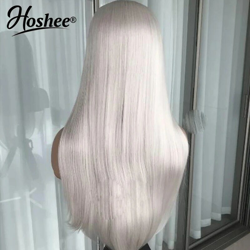 Straight Platinum Blonde Colored Brazilian Remy On Sale Human Hair Lace Front Wig For Woman T Part  HD Transparent Frontal Wigs