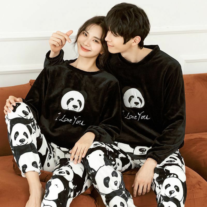 Couple Sleepwear Flannel Pajamas Sets Long Sleeve Pullover Pants Warm Loungewear Homewear Nightwear Loose Kawaii Clothes New