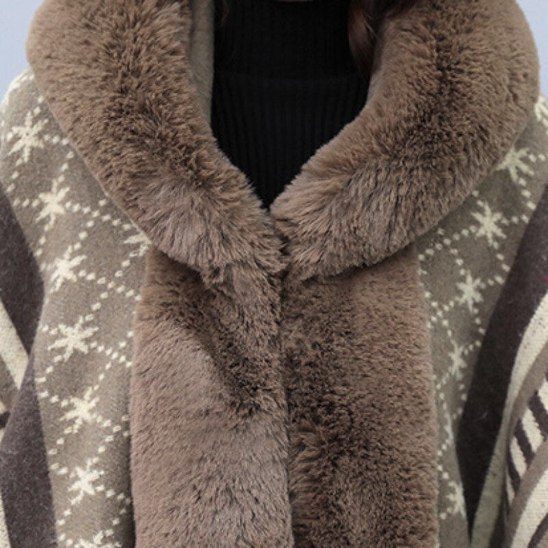 Casaco grosso de lã para mulheres, capa de imitação de pele, versão de comprimento médio, capa vintage, moda inverno, novo, 2023