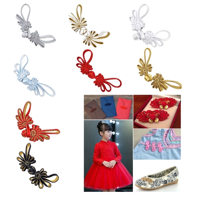 Boutons chinois fermeture avec nœud, couture boutons en forme fleur, vêtements bricolage