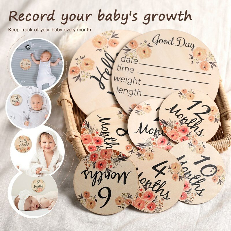 赤ちゃんの花のマイルストーンカードセット,毎月の両面カード,妊娠マーカー,成長記録アクセサリー
