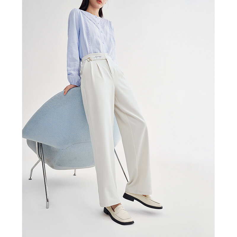 Toyouth-Pantalon droit élastique pour femme, taille arrière, long, FjAbricot, café, élégant, décontracté, chic, imbibé, printemps, 2023