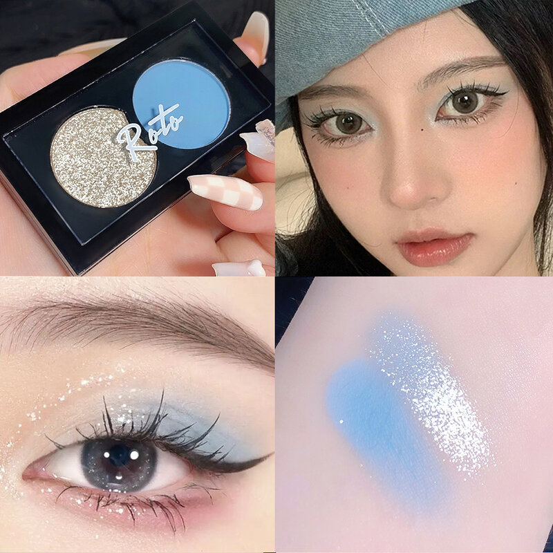 Milk Blue Two-color Eye Shadow Palette Matte Pearlescent Eye Pigments Long Lasting Earth Color Eyeshadow Plate Makeup Cosmetics