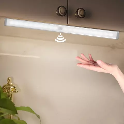 Lampu LED Sensor gerak PIR nirkabel, lampu malam LED untuk lemari dapur lemari tangga lampu Bedr dapat diisi ulang USB