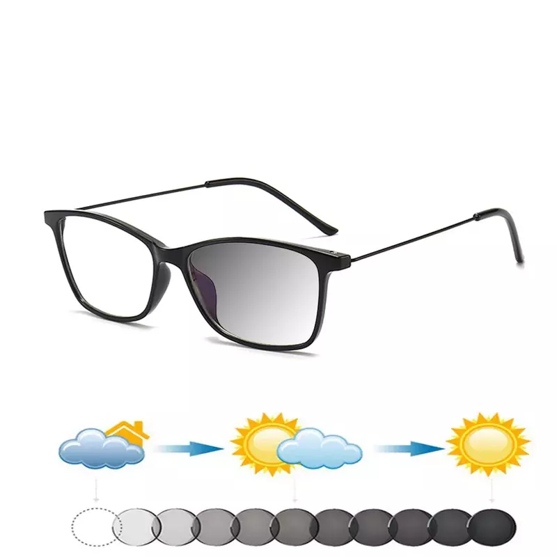 Ретро Изящные петли прямоугольной оправы ультра-технические удобные фотохромные очки для чтения + от 0,75 до + 4